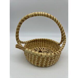 Carolina Sweetgrass Pine Needle Small Basket 5.25x5.75” Woven Folk Art